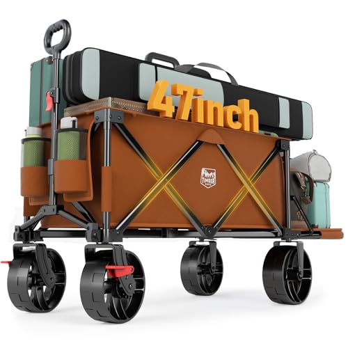 Image of TIMBER RIDGE Heavy Duty Beach Wagon with Tailgate | 300 lbs Collapsible Wagon with All-Terrain Big Brakes Wheels, Foldable Utility Cart for Sand Sports Shopping, Orange