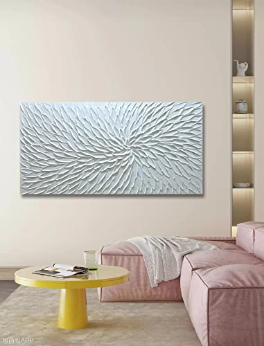 Yika Art Canvas Paintings, Wall Art Thick Texture White Flower Modern Gorgeous Abstract Hand Painted Abstract Oil Painting On Canvas Modern Wall Art Decor 24X48 Inches thumb #3