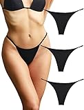 KUKU PANDA Cotton Thongs for Women Sexy Seamless Woman G String Panties 3 Pack Set (Black, Medium)