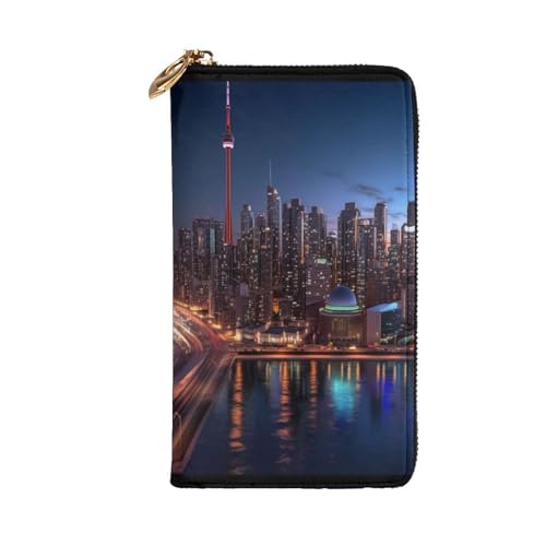 Leather Wallet for Women & girls, Fashion Long billfold Wallets, Ladies purse for Daily, Cityscape Night Canada ID card package, Slim Thin RFID Blocking Credit Card Wallets with Zipper Coin Pocket2