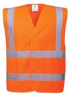Portwest C470 Hi Vis Safety Vest Reflective Tape Lightweight Workwear Rail Compliant PPE Construction Security Uniform Hook Loop Closure EN ISO 20471, Orange, XX/3X