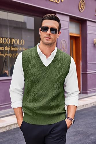 Runcati Mens V Neck Sweater Vest Casual Cable Knitted Pullover Knitwear Slim Fit Sleeveless Sweaters2