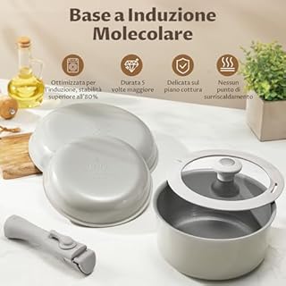 BLAZANT Set di 7 Pentole e Padelle, Padelle Antiaderenti in Ceramica, Fondo migliorato, Riscaldamento uniforme, Manici Rimovibili per Campeggio, Salvaspazio, Non Tossiche, Senza PTFE, Senza PFOA