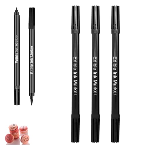 Stylos Alimentaires Noirs (Lot de 3) – Double Pointe, Feutres Comestibles Professionnels pour Gâteaux, Macarons, Biscuits et Desserts