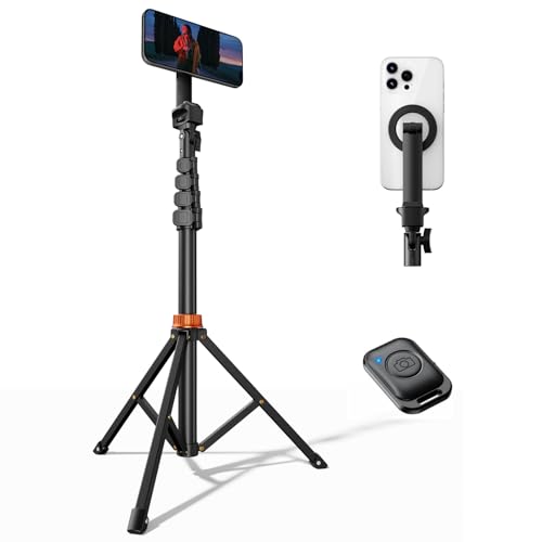 Image of VIMOSE 66 inch Magnetic Phone Tripod, Tripod for iPhone with Remote & Strong Magnetic Holder for Magsafe, Stable Cell Phone Tripod for Video Recording