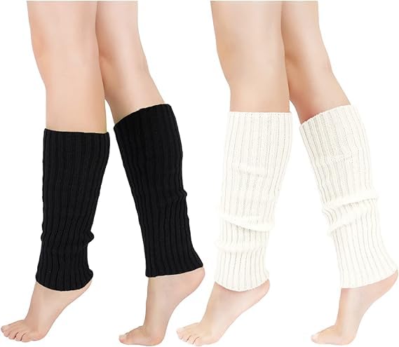 2 Pairs Womens Leg Warmers Over the Knee Ribbed Knit Leg Warmer,Thick Fashion 80s Ribbed Knitted Cotton Leg Warmers Socks for Women Winter Socks Black&white, One Size
