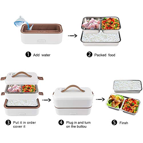 Ctszoom Self Cooking Electric Lunch Box, Portable Food Warmer For On-The-Go,Mini Rice Cooker 2 Layers 800Ml Heated Lunch Box For Home Office School Cook Food White #TOP3