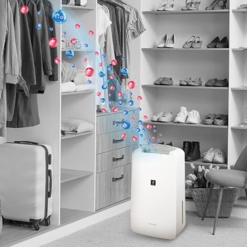 Image of SHARP Electric Home Dehumidifier Machine with Plasmacluster Tech (fight against mold, virus, fungus). Absorbs moisture I Clothes dryer I Covers: 250 sq. ft. I Drain 10L /day I DW-P10M-W