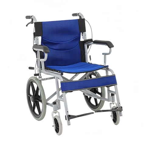 Dazzix車椅子【新しく登場】 軽量 折りたたみ アルミ製 車椅子 折畳み 軽量 コンパクト 介助ブレーキ付き コンパクト 自走 自走式 介ノーパンク 多機能 アームレスト 旅行用 外出用 (16インチホイール,ブルー)