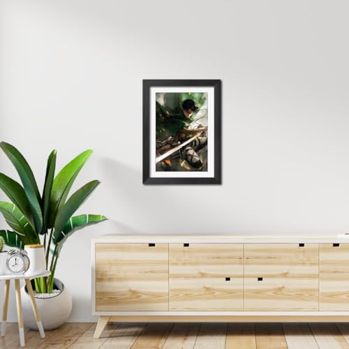 Image of TenorArts Levi Ackerman Posters Attack on Titan Anime Poster Laminated Photo Frame Painting with Matt Finish Black Textures (12inches x 9inches)