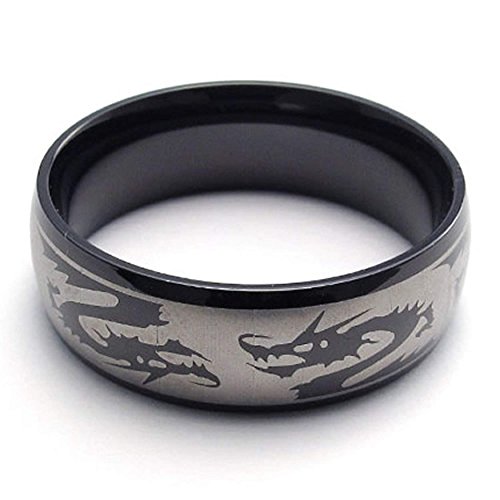 Bague biker argent noir cadeau idéal homme anneau acier dragon taille 65