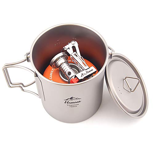 Hamans Titanium Pot 750Ml, Camping Cookware Ultralight Portable Backpacking Mugs, Camping Cup Pot/W Bail Handle And Lid #TOP5