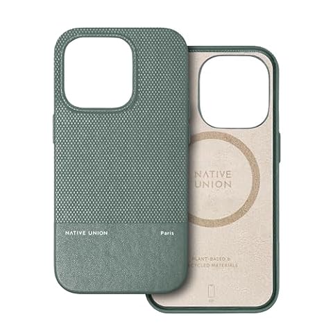 Native Union (Re) Classic Case - kompatybilne z MagSafe z wbudowanymi magnesami - materiały z recyklingu i roślin - ochrona przed upadkiem z wysokości 6 stóp dla iPhone 15 Pro (Zielony łupkowy)