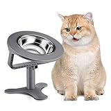Raised Cat Bowls,Indoor Cats with Height-Adjustable Stand,Non-Slip Stainless Steel Bowls,15° Tilted Cat Food Bowls (1-Pack, Grey)