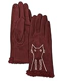 Love Of Fashion Womens Burgundy Red Kitty Cat Stretch Fit Texting & Tech Touchscreen Gloves