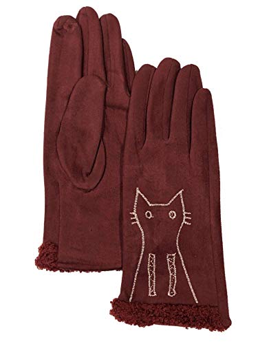 Love Of Fashion Womens Burgundy Red Kitty Cat Stretch Fit Texting & Tech Touchscreen Gloves