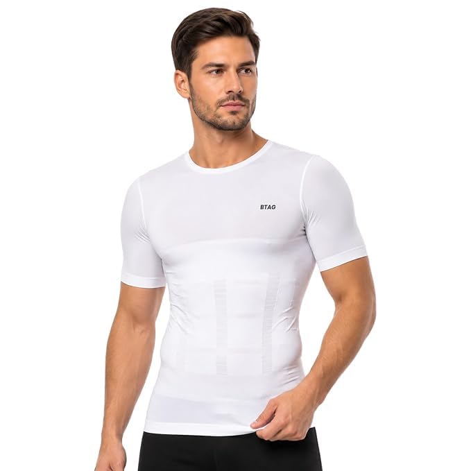 btag Men's Body Shaper Compression Vest Half Sleeve – Body Shaper Tank Top, Slim Fit Tummy Support Undershirt for Gym, Workout-picture-10