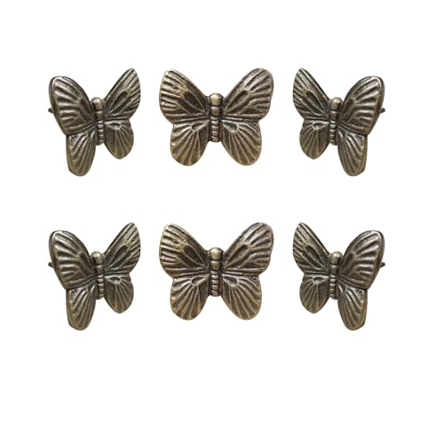 Perilla Home Set of 6 Knobs - Antique Gold Decorative Butterfly Shape Metal Knob Handels - for Home Decor, Room, Kitchen, Cabinet, Hardware, Cupboard, Door Knobs, Dresser, Wardrobe and Drawer Pulls