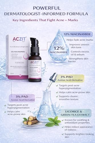 Image of AC-ZIT 12% Niacinamide Face Serum | Acne Marks, Hyperpigmentation & Oil Control | With 3% PAD, Licorice & Green Tea Extract | For All Skin Types, (30ml)