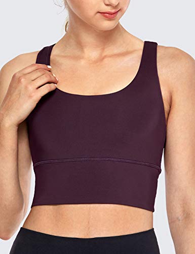 Crz Yoga Women's Strappy Longline Sports Bras - Wirefree Padded Medium Impact Workout Crop Tank Top Dark Violet Large #TOP1
