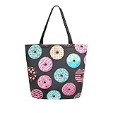 ALAZA Coloridas Donuts Vintage Elegante Bolsa de lona grande reutilizable para compras de comestibles con asas, resistente, lavable