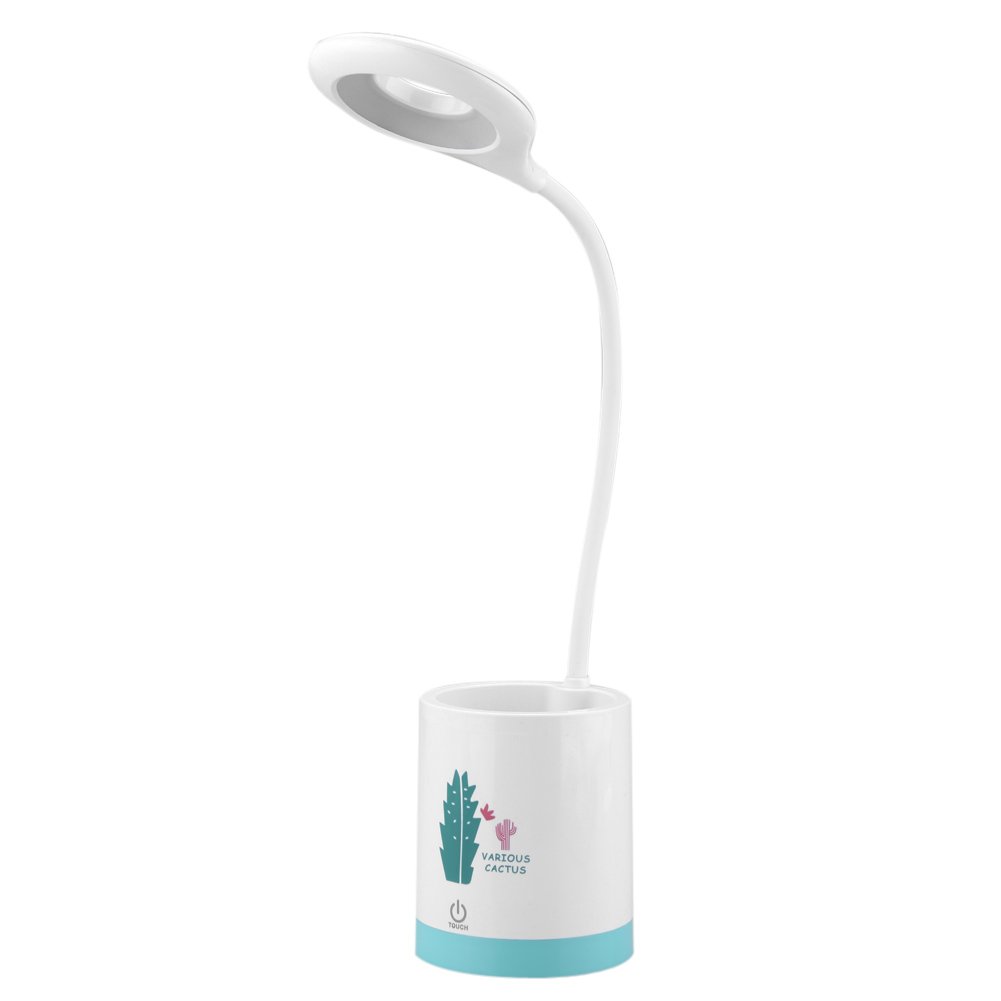 USB Rechargeable LED Touch Desk Lamp Dimmable Night Light w/Pen Holder Container- Cactus-image-43