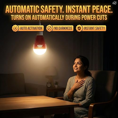 Image of Drumstone Rechargeable 150W LED Emergency Bulb with Up to 8 Hours Power Backup, Automatic Power Cut Lighting, Energy Saving Long-Lasting Bulb for Indoor Home Use