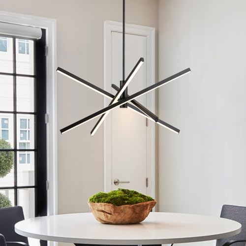 Y'INSP Modern Sputnik Chandeliers LED Linear Chandelier Light Black Pendant Light for Dining Room Kitchen Island Bedroom Living Room LED Embedded Pendant Lighting Fixture by Y'INSP - Image 2