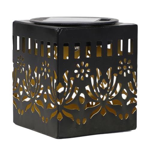 Generisch Luces solares decorativas de metal para exteriores jardín patio trasero como iluminación de valla o lámpara de pared con diseño de flores naturales (Black2, talla única)