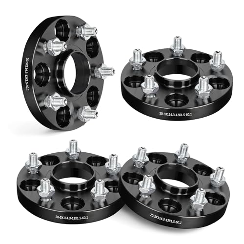EVIL ENERGY 5x4.5 Wheel Spacers 20 mm Compatible for Lexus ES 1992-2022,for Toyota Tacoma 2005-2015, 5x114.3 mm Hubcentric with Lip 5 Lugs 60.1 mm Hub Bore M12x1.5 Studs Black