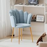Armchair Tub Chair, Velvet Vanity Chair Shell Accent Chairs with Gold Plating Metal Legs, Leisure Single Sofa Dressing Chairs for Home, Office, Bedroom, Living Room, Dining Room, Light Blue