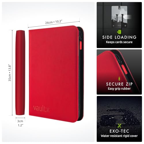 Image of Vault X 9 Pocket Zip Binder, 360 Cards, Exo-Tec Material, 20 Side-Loading Pages (Red)