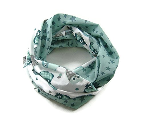 bettina bruder - Kinder-Loop Schlauchschal Eulen Sterne weiß mint petrol 100% Baumwolle