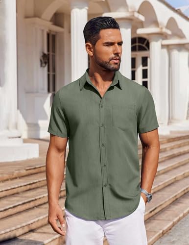 COOFANDY Men's Short Sleeve Button Down Shirt Casual Untucked Dress Shirt Stretch Denim Shirt3