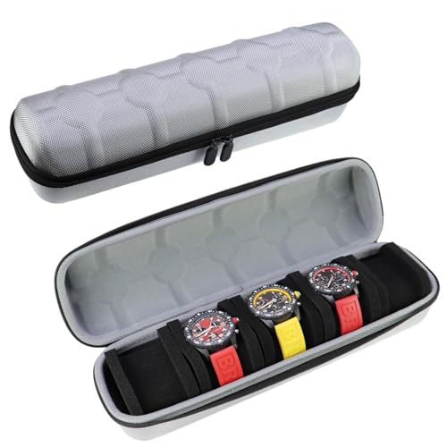 Juntan 時計ケース 5本スロットハードウォッチ旅行Watch Case、腕時計 収納 柔らかい圧縮可能な泡枕の黒い男性女性ナイロン時計ケース 持ち運び銀（Amazon）