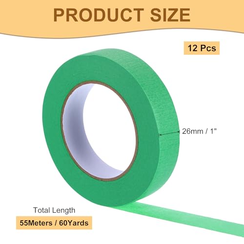 Image of Masking Tape Green Painters Tape Paper Tape [for Crafts DIY Walls Painting Packing Automotive Home Decoration Teaching]- 1 Inch x 60 Yards /12 Rolls