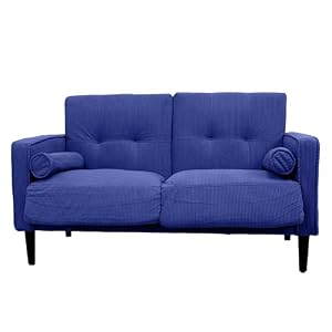 GARDENIA Divano 2 posti JoY in velluto a coste – Struttura in legno, gambe in rubberwood, cuscini sfoderabili + 2 extra cuscini – Tessuto vellutino in poliestere – Colore Blu
