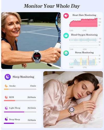 Image of Smart Watch for Women, Ladies & Men, 1.27'' Fitness Watch [41mm case] with Call Receive /Dial, Heart Rate /Stress /Sleep Monitor, AI Voice, IP68 Waterproof Smartwatch with Calendar, Calculator, Games