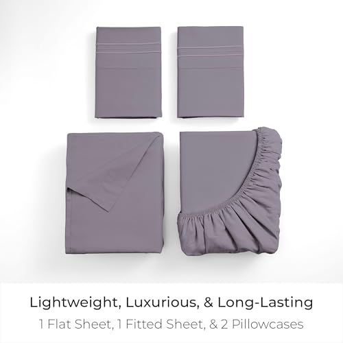 Image of Mellanni Queen Sheets Set - 4 PC Iconic Collection Bedding | Hotel Luxury, Extra Soft, Cooling Bed Sheets - Wrinkle, Fade, Stain Resistant (Queen, Hazy Lilac)