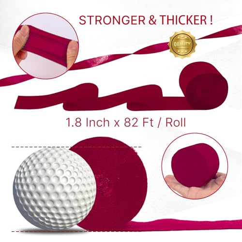 Image of Burgundy Crepe Paper Streamers by PartyWoo: 6 Rolls, 492ft, 1.8in x 82ft Each, Thicker, Easy to Use, Multi-Purpose Decorations