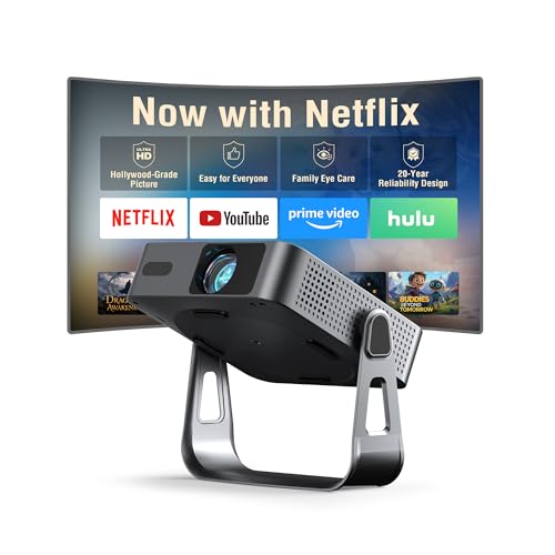 【Officially Netflix & YouTube Built in】Smart Mini Projector with WiFi and Bluetooth, VOPLLS Native 1080P Auto Focus & Keystone Ultra-Thin Portable Movie Projector with 360° Stand for Bedroom/Outdoor - image 1