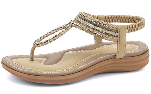 Image of UBFEN Womens Bohemian Flat Sandals With Back Strap Summer Beach Comfortable Bling