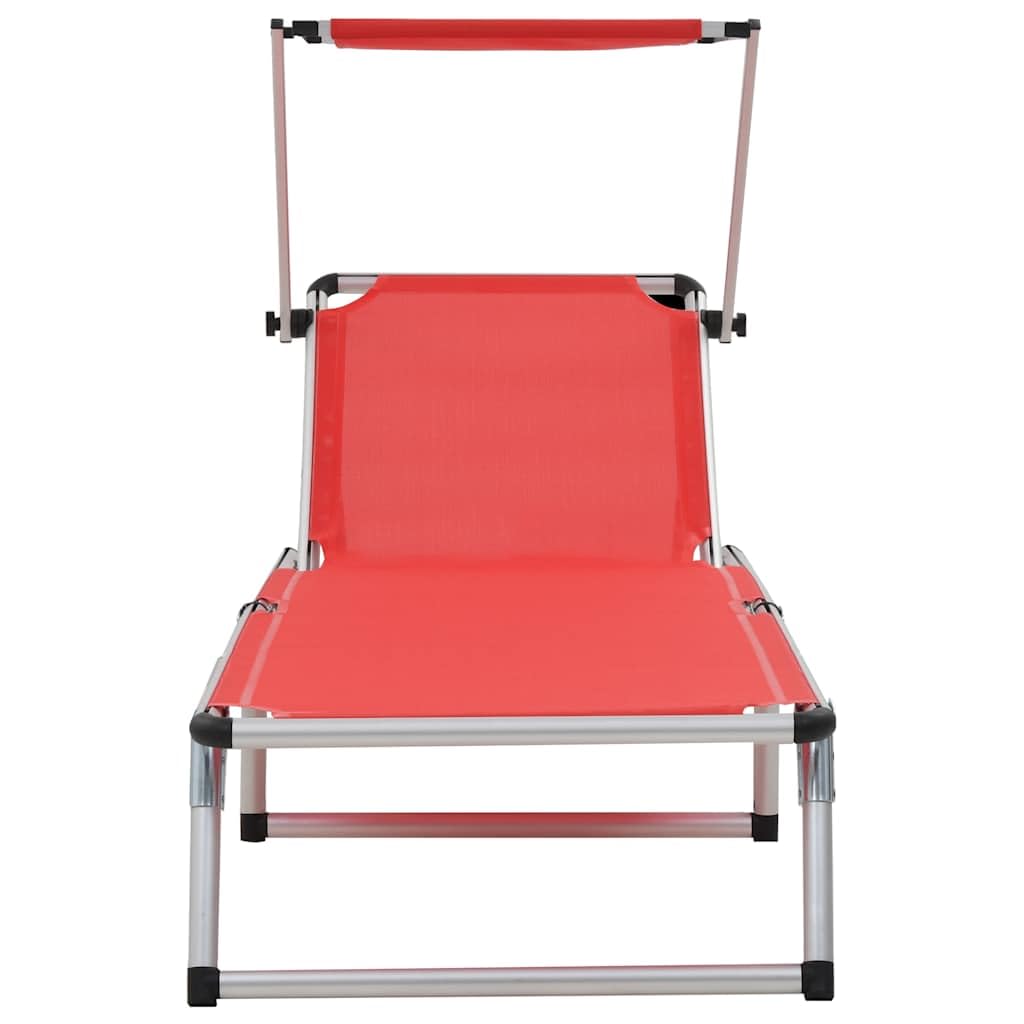 Składane leżaki z dachem, 2 sztuki, aluminium textilene red