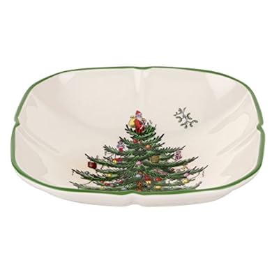Spode Christmas Tree Sculpted Square Dish - 5.5" Festive Serving Bowl for Holiday Appetizers, Christmas Desserts, Seasonal Snacks, Winter Table Décor - Fine Earthenware - Christmas Tableware
