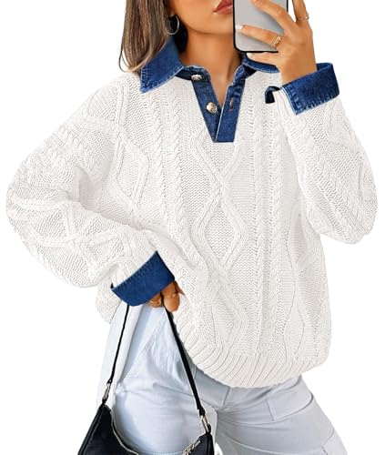 Soesdemo Oversized Sweaters for Women Cable Knit Chunky Button Up
