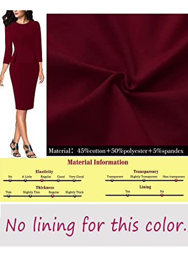 Image of VFSHOW Womens Pleated Crew Neck Peplum Slim Work Business Dress Elegant 3 /4 Sleeves Office Church Bodycon Pencil Sheath Dress
