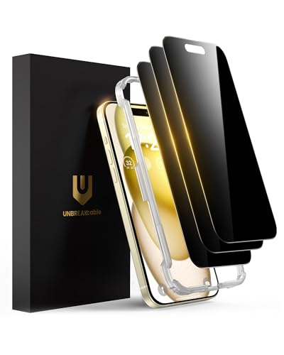 UNBREAKcable Privacy Screen Protector for iPhone 15 (6.1) 25 Anti-Spy Tempered Glass Easy Install Alignment Frame Case-Friendly 9H Hardness Anti-Fingerprint 3-Pack