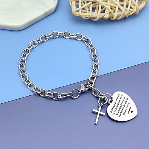 Image of DlaeKua Bible Verse Scripture Gift Bracelet Jewelry Joshua 1 9 Inspirational Christian Gifts for Women Baptism Gifts Religious Faith Jewelry Gifts for Sister First Communion Gift
