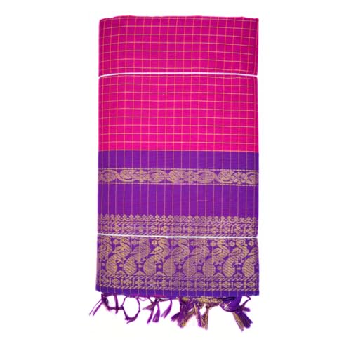 Image of Pure Kalyani Cotton Saree | Zari Border & Blouse Piece - Lata Gadwal Design | Traditional Saree