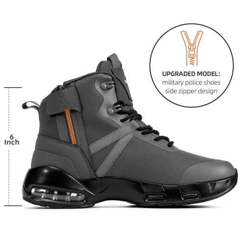 Image of Military Tactical Boots Men Wide Waterproof 6 Inches | Non Slip Side-Zip Combat Hiking Work Boots Lightweight Durable